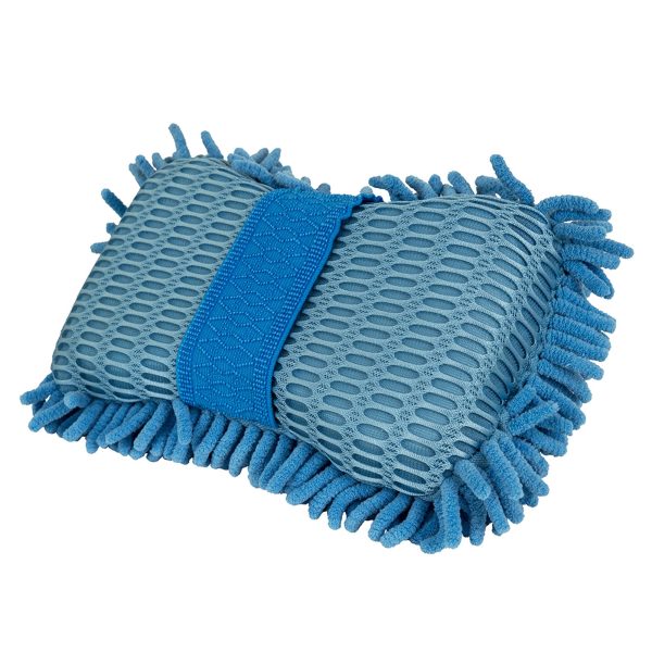 Ultimate Two Sided Chenille Microfiber Wash Sponge. Blue